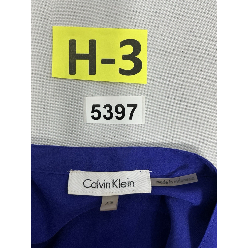 Womans Calvin Klein Button Down Blouse XS Blue Adjustable Sleeves Zip Accent - Picture 3 of 8